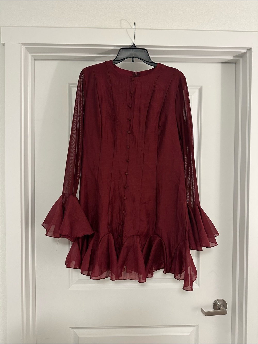 SHEIN Burgundy Ruffle Hem Long-Sleeve Dress